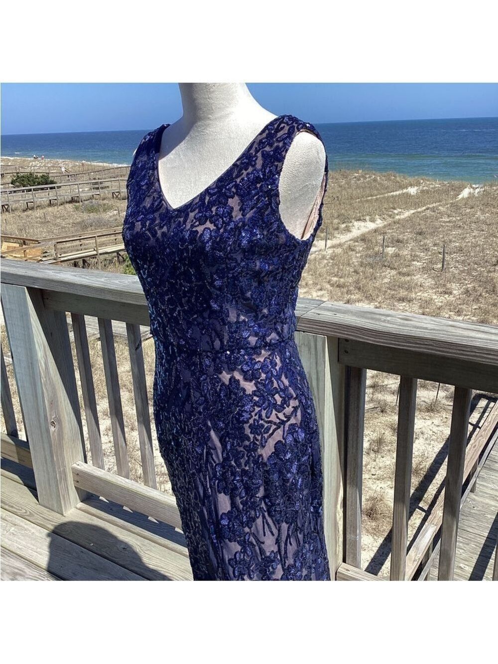 Alex Evenings Navy Sequin Maxi Dress - Picture 9 of 13
